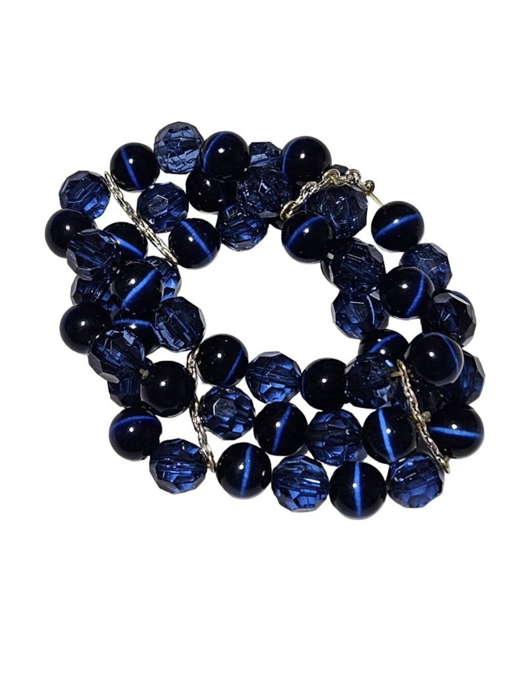 Vintage Blue Faceted Beaded Bracelet Stretch Fit Smooth Marble Beads Jewelry